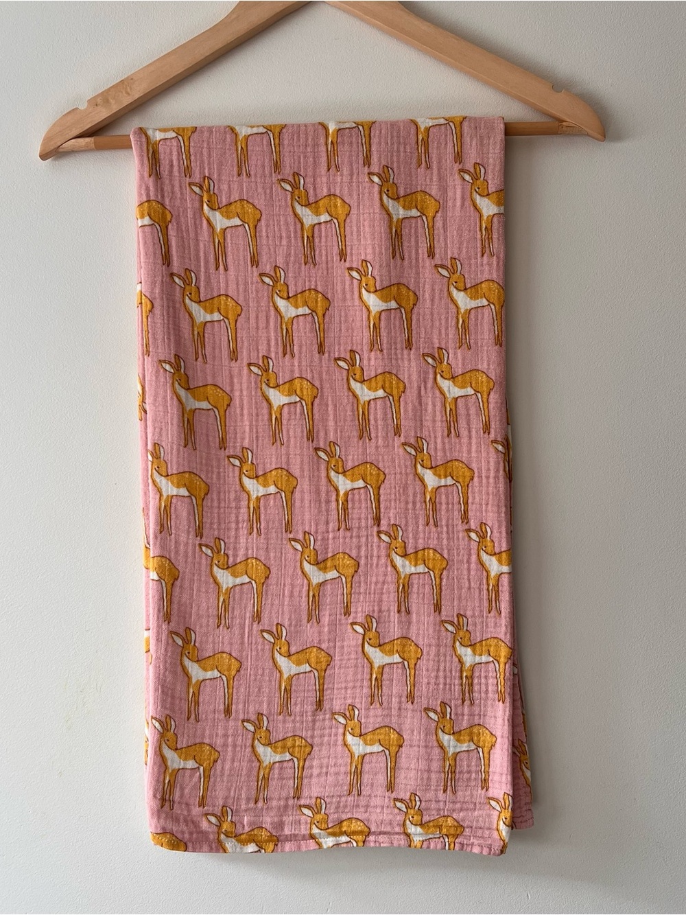 MILKBARN Pink Deer Doe Print 100% Organic Cotton Muslin Swaddle EUC 47x47